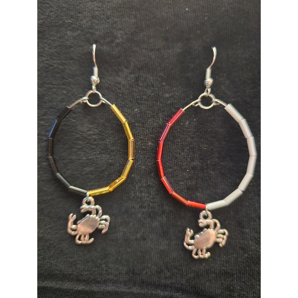 Maryland Collection: Teardrop hoop earrings with crab dangle